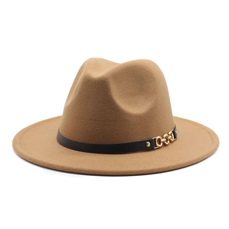 Flat Edge Woolen Top Hat, Belt Buckle, Big-Brimmed Felt Hat, Plain Weave Top Hat