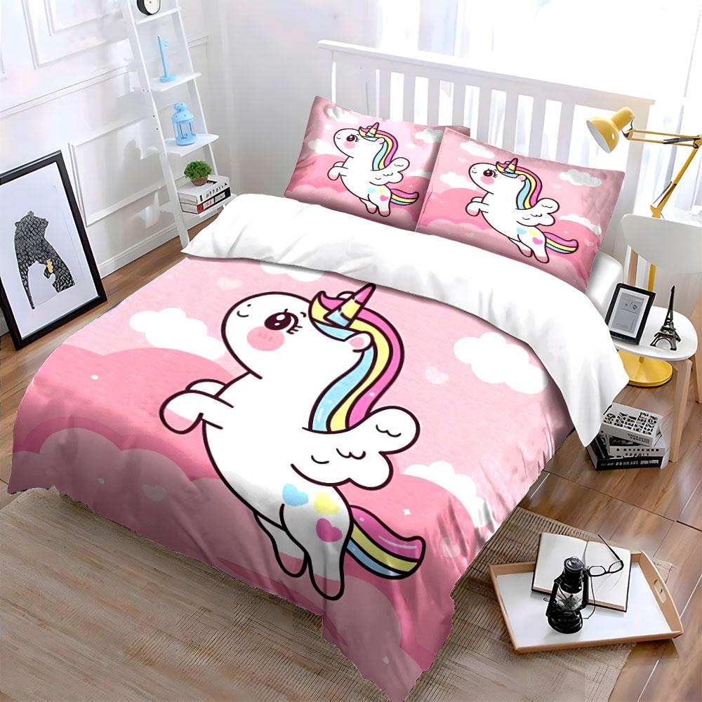 Flying Unicorn Pink Bedding Set Bedding Duvet Cover Set Duvet Cover Pillowcases (1 * Duvet Cover 2 * Pillowcases, Without Duvet Insert)