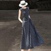 Lanser 2026 French Retro Pleated Plaid Sleeveless Vest Dress