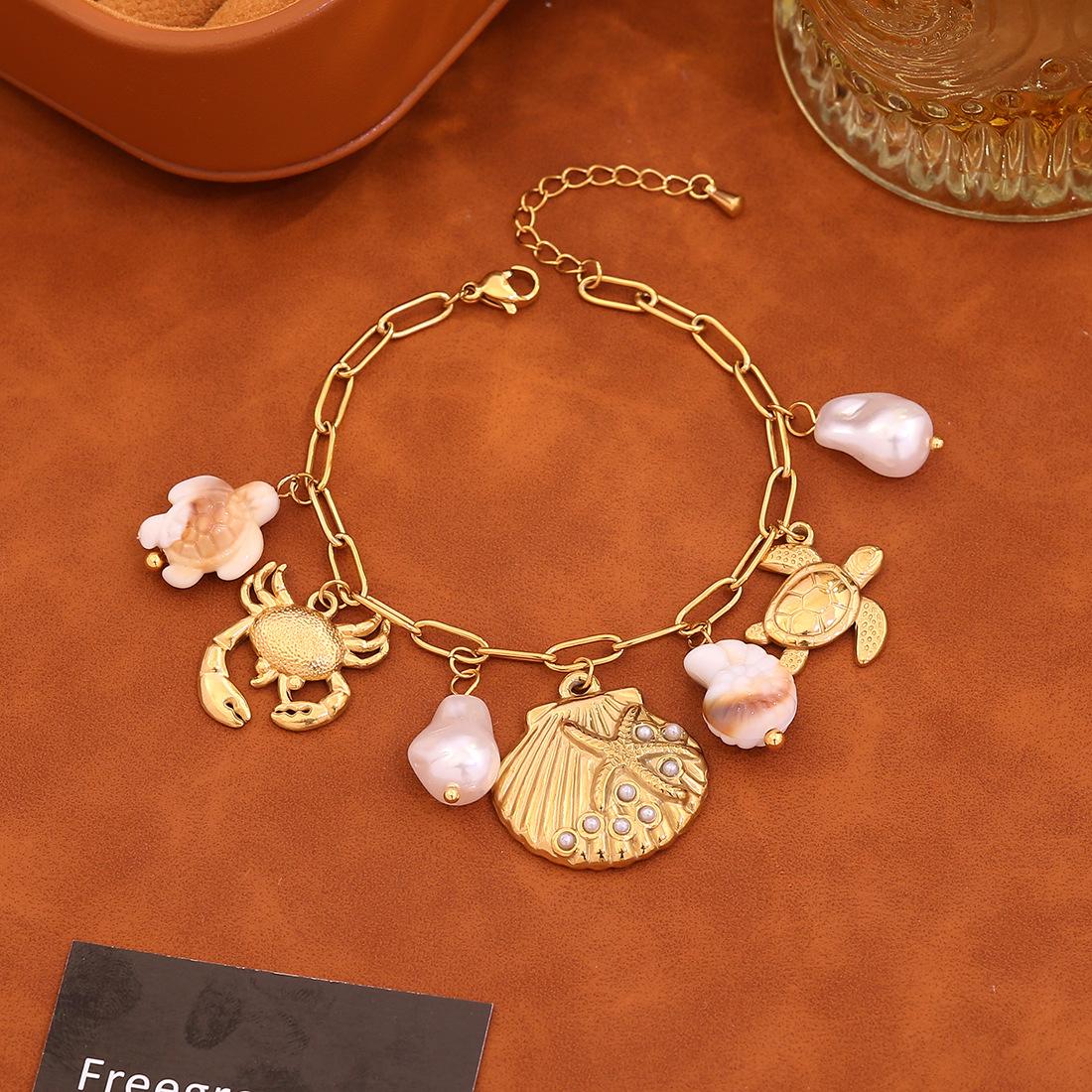 

Euro-American cross-border beach Bohemian style starfish shell stainless steel bracelet