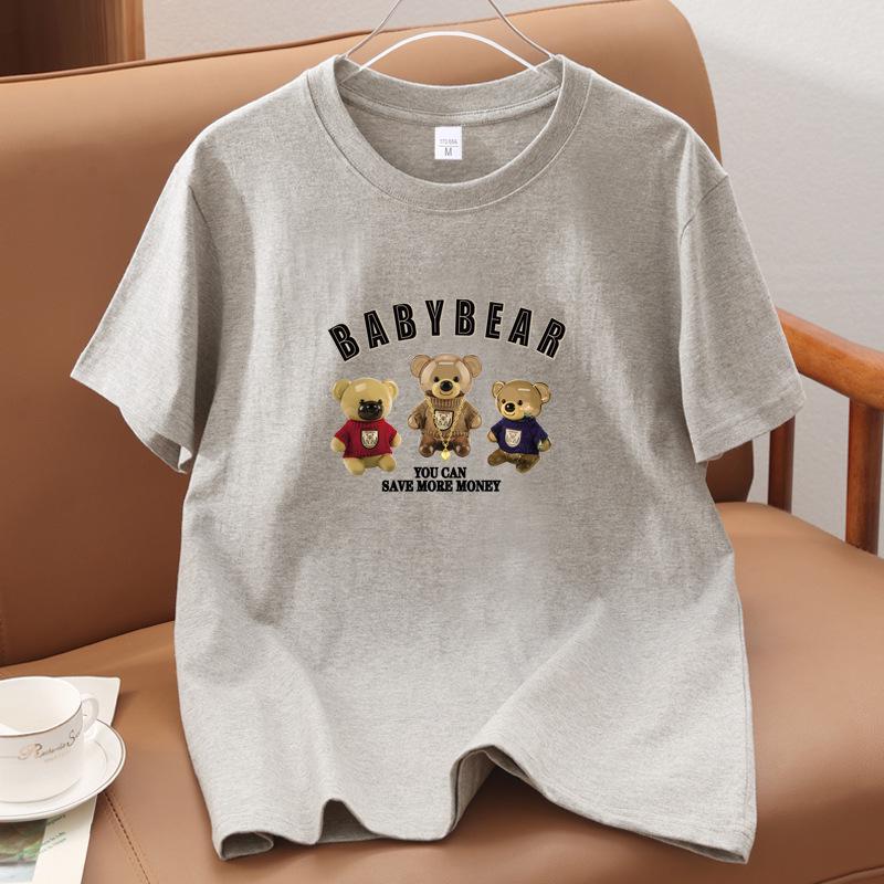 Unisex American Style Bear Print Cotton Casual T-shirt