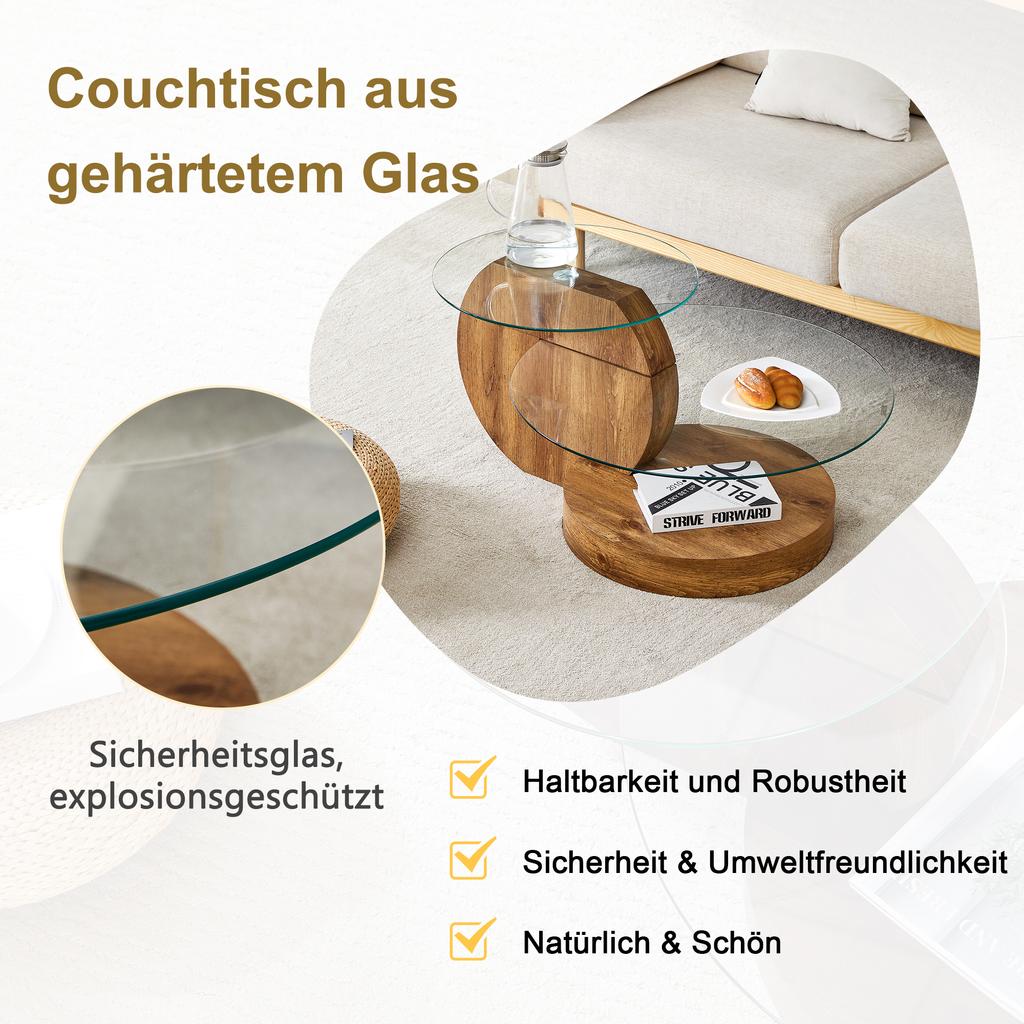 Modern Minimalist Tempered Glass Coffee Table, Multi-Layer Design, High-Quality MDF Material, with Natural Wood Texture Stickers