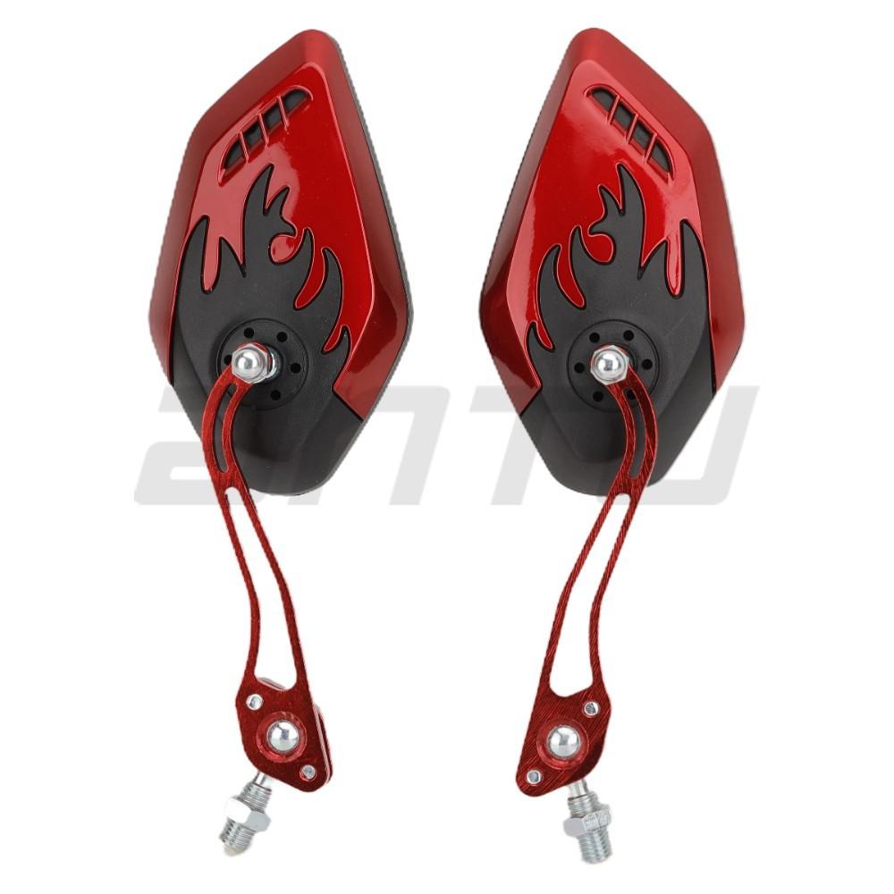 Motorcycle rearview mirror modified general electric vehicle reflector ghost fire flame reversing auxiliary mirror cross-border hot-selling models красный