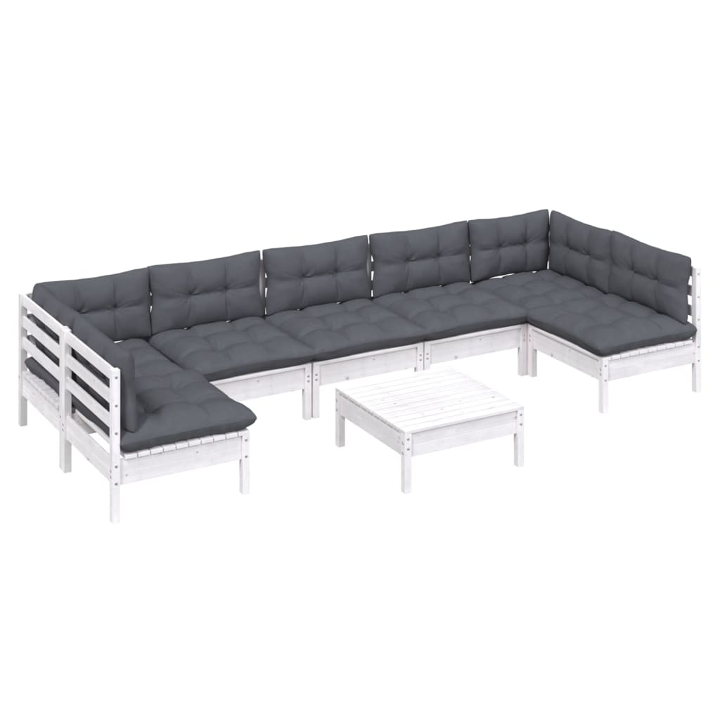Vidaxl 8-Cz. Garden Lounge Set, With Cushions, White