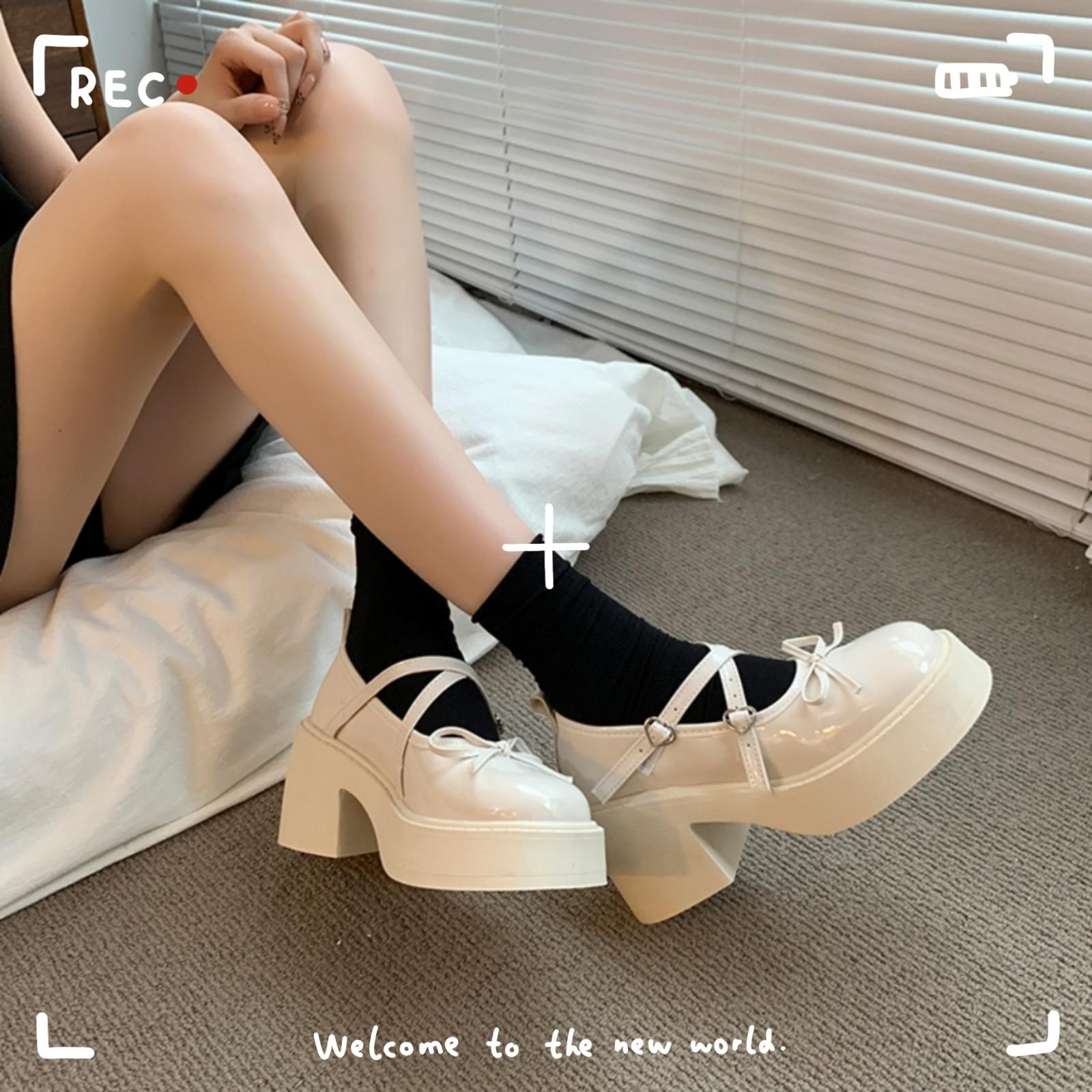 

Мода 2024 года, новые туфли в стиле Лолита для женщин, туфли Мэри Джейн в японском стиле, женские винтажные туфли на высоком каблуке и платформе для девочек 37 бежевый