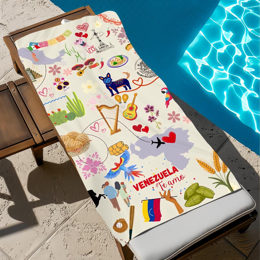 fashion pop art V-venezuela-a Towel Large Quick-Drying Microfiber soft Beach Towel for Travel Fitness Sauna Bathing Camping