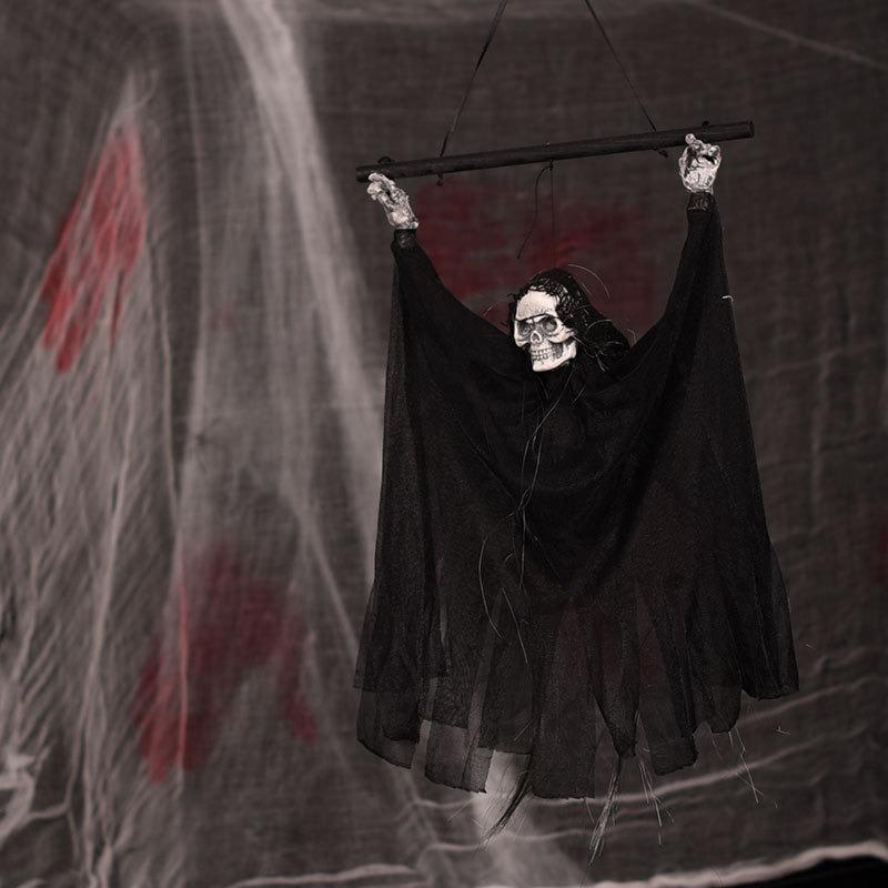 Halloween Skull Hanging Ghost Prop Electric Glowing Pendant Scary Prank Decoration for Bar Ktv Haunted House Party Wall Ornament