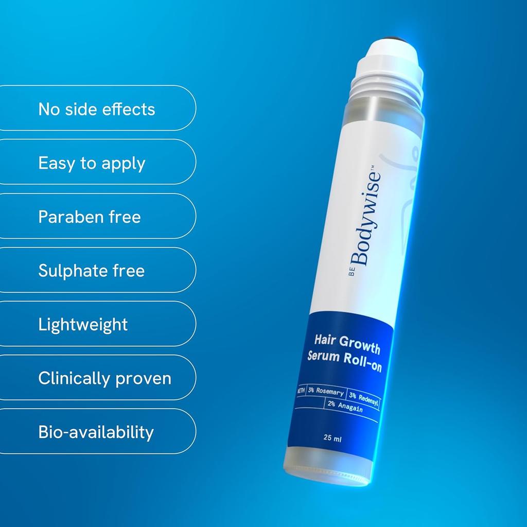 Be Bodywise Rosmarin Haarwachstumsserum (Weiterrollen) | 3% Redensyl & 2% Anagain | Serum gegen Haarausfall für Frauen & Männer | Für alle Haartypen | 25ml