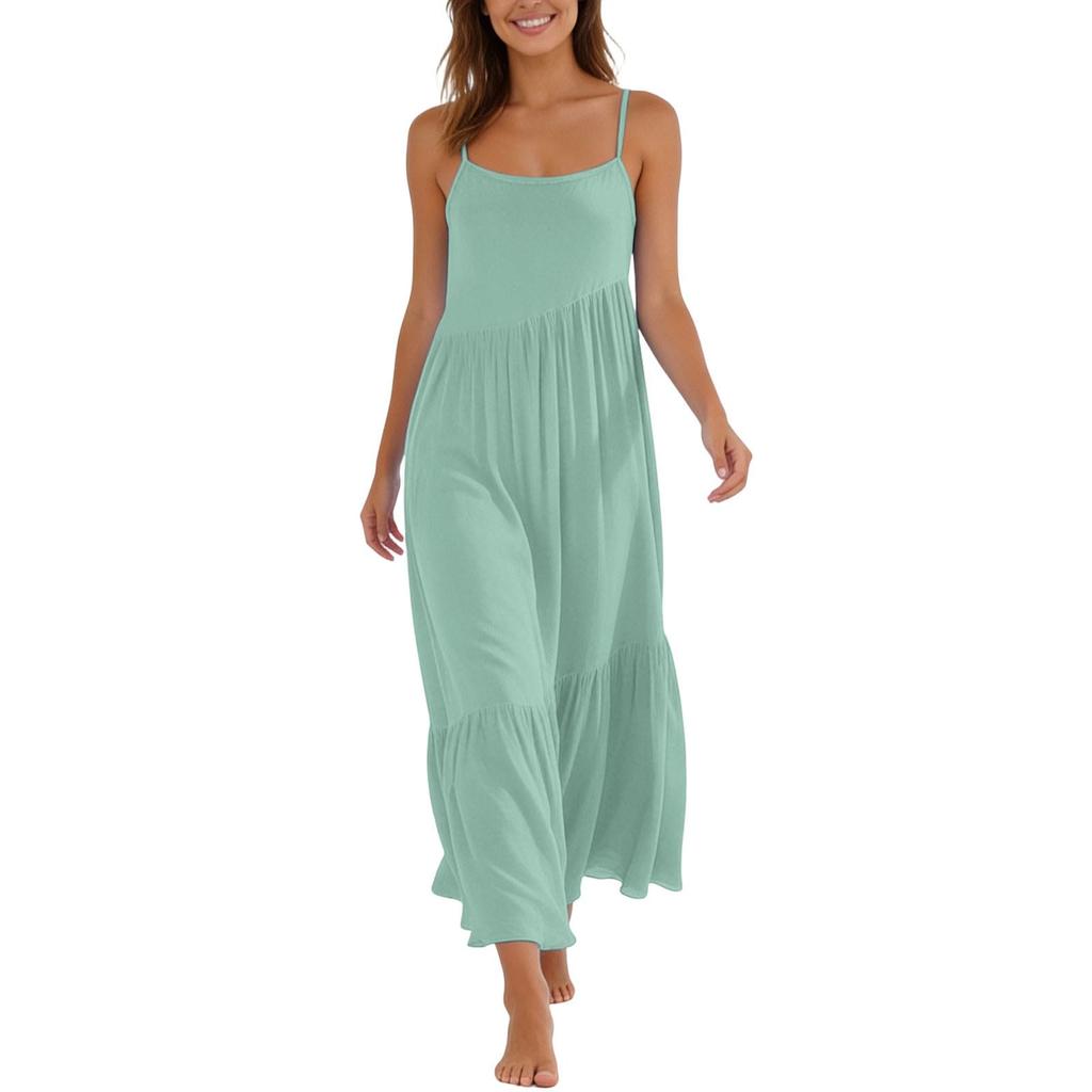 Women's Summer Fashion Patchwork Pleated Sleeveless Dress