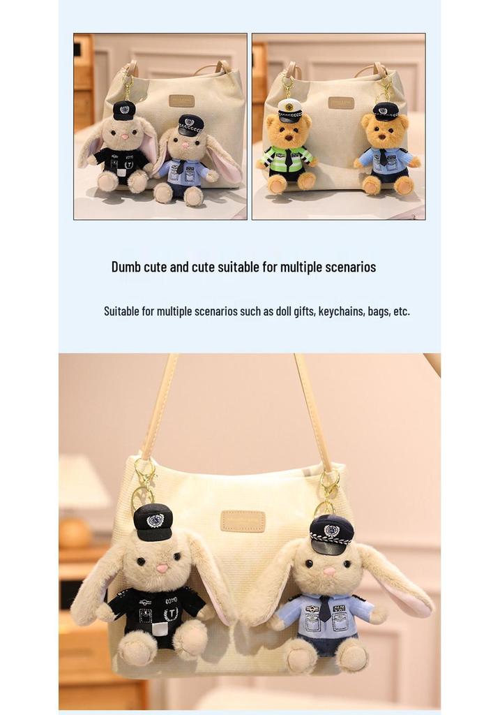 Charming Police Officer Bear & Rabbit Keychains, Fire Bear Plush Bag Charm