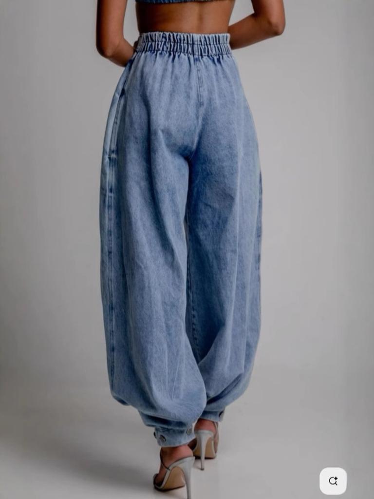 New Women's Summer High Waist Zipper Closure Loose Casual Retro Jeans