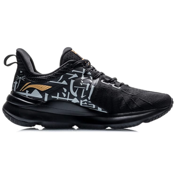 Li Ning SOFT PLUS Cushioning Slip Resistant Low Top Running Shoes Men's Black White Text ARHQ011-6