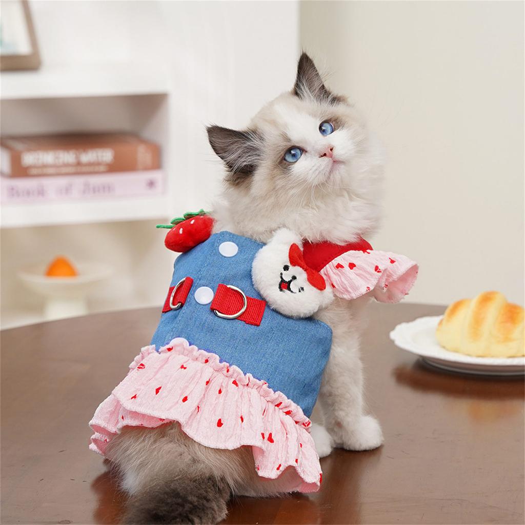 Girl Cats T-shirt Costume Apparel Beach Dress Beach Strawberry Vest for Puppy Dog and Cats Strawberry Dress