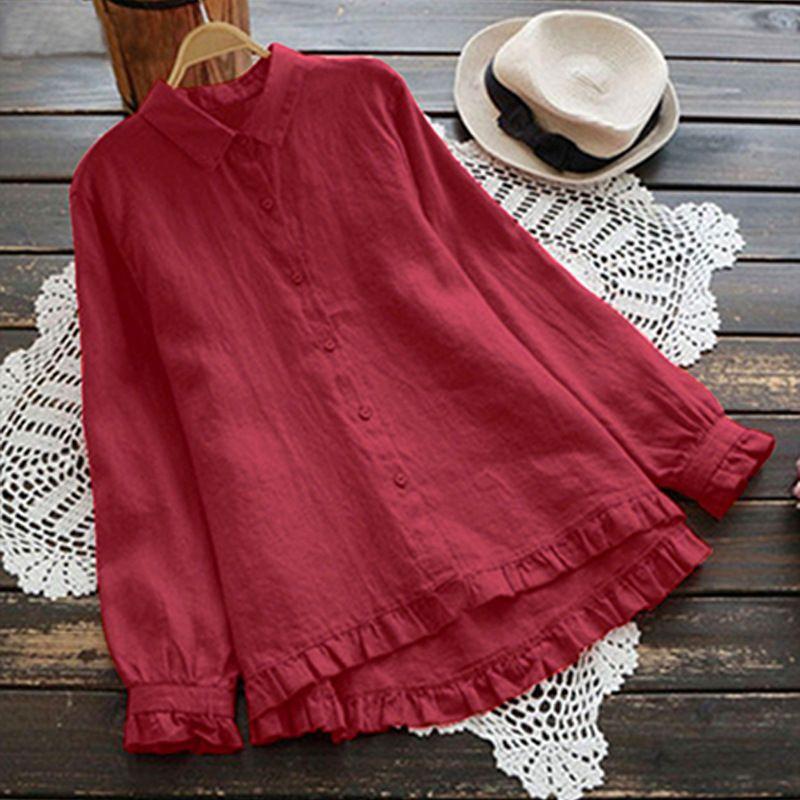 Solid Color Cotton and Linen Loose Shirt Women's Pure Color Cotton and Linen Loose Shirt