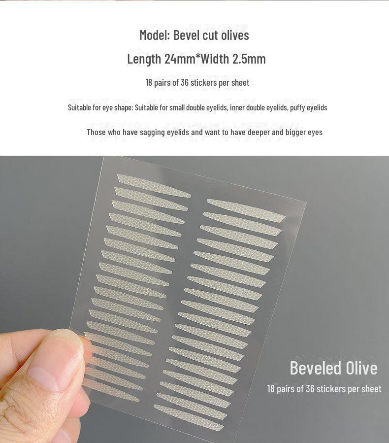 

Матові невидимі наклейки для подвійних повік для жінок – колір шкіри, сітчасті, самоклеючі, природний вигляд. Bevel cut - 360 degrees (10 sheets)
