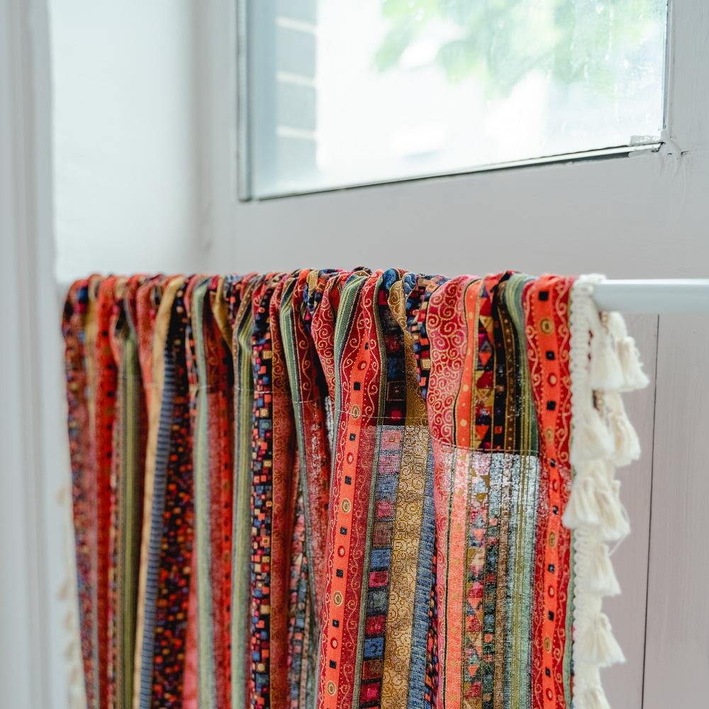 American Cotton And Linen Printed Curtains Finished Non-Punching Rural Kitchen Hanging Curtains Colored Fringed Coffee Short Curtains