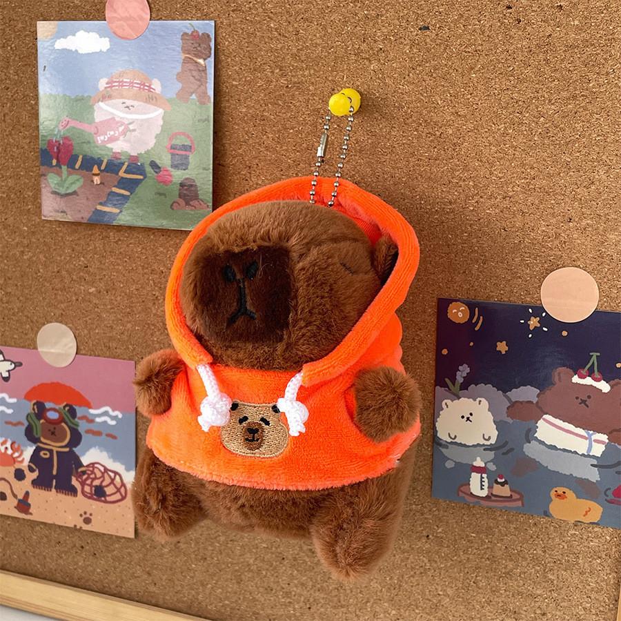 Lovable Capybara Plushies In Colorful Hoodies Charming Capybara Stuffed Keychain Dolls Orange