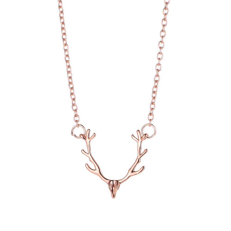 Cute Elk Deer Antlers Pendant Necklace Women Gold Color Origami Geometric Animal Necklace For Christmas Gifts Girls Jewelry