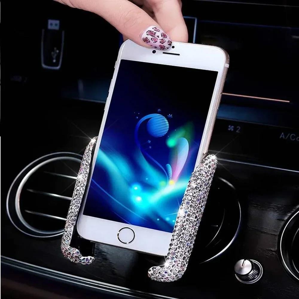 Car Phone Holder Diamond Crystal Car Air Vent Mount Clip Mobile Phone Holder Stand In Auto Bracket Interior Accessories