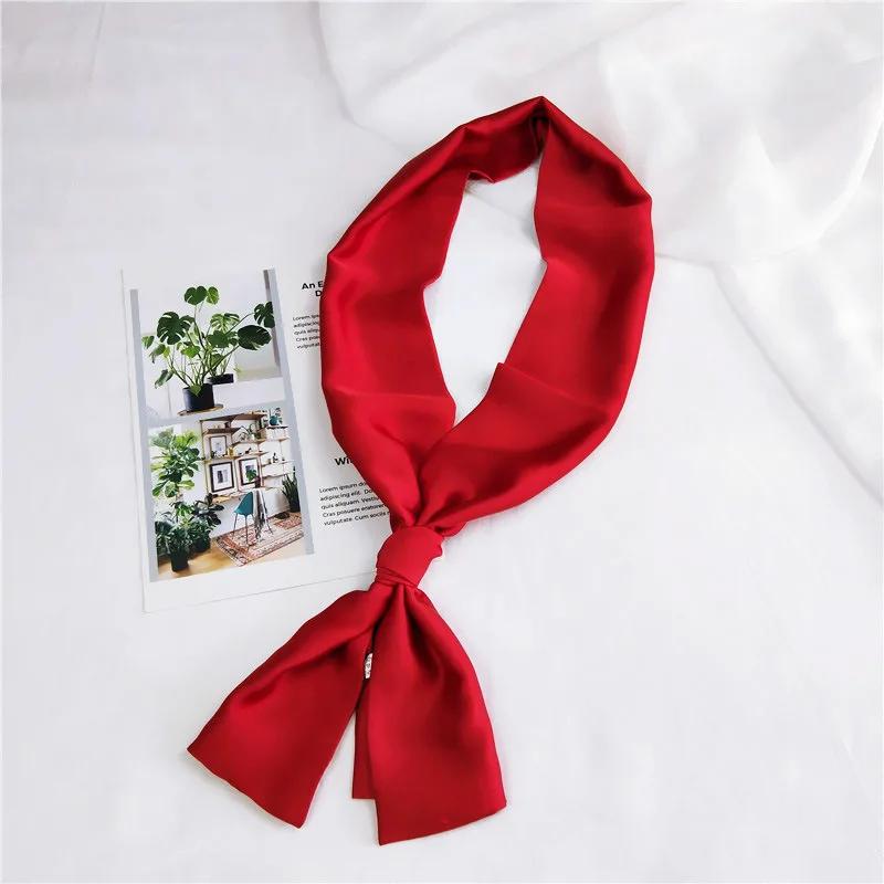 Fashion Neckerchief Women Headband Hair Scarf Silk Satin Bag Scarves Female 145*15cm Long Wraps Black Red Pink Scarfs For Ladies