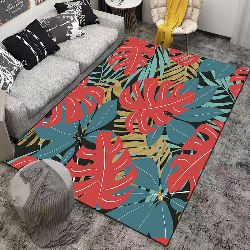 Tropical Plant Pattern Rug for Home Decor Suitable for use as an anti-slip game mat for living room and bedroom sofas