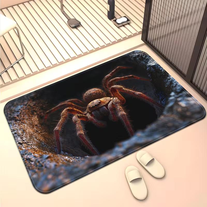 3D-Illusion Spinne Fußmatte Realistisches Spinnenloch Design Teppich Weich Rutschfest Heimdekor Matte Schlafzimmer Küche Flur Eingang Teppich