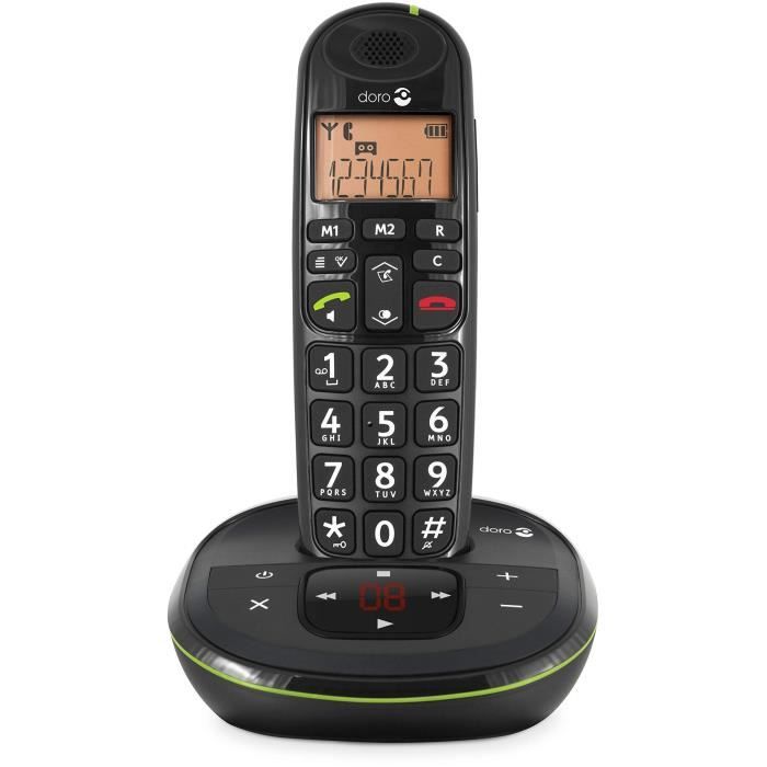 Téléphone sans fil DORO PhoneEasy 105wr avec répondeur et ID d'appelant - Noir