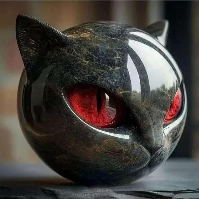 Gift Home Office Desktop Decoration Black Cat Stone Figurine Resin Cat Head Healing Stone Marble Texture Cat Stone Keepsake