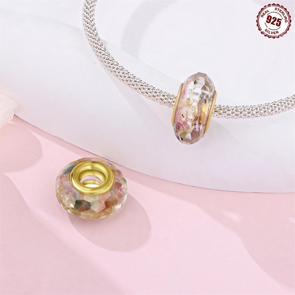 Copper Golden Colorful Glass Charms Beads Pendant For Original Bracelet Woman Girl Jewelry
