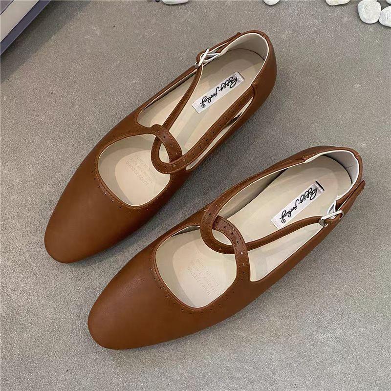 Frühjahr und Sommer 2025 neue Retro-Damen-Mary-Jane-Schuhe mit gekreuzter Schnalle, lässige, weiche, niedrige, bequeme, vielseitige Einzel-Schuhe