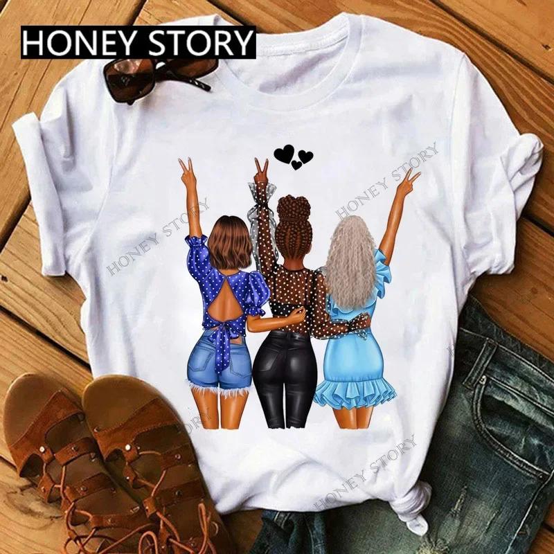 Summer Fashion Best Friends T-Shirt Short Sleeve Graphic Tees for Ladies Good Friend Bestie Sister Outfit Polyester Fabric