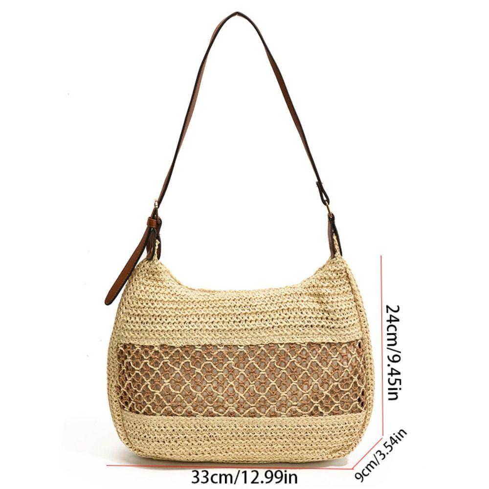 Fashion Weave Tote Bag Large Capacity Summer Beach Straw Handbag Sweet Bohemian Shoulder Bag  Girls