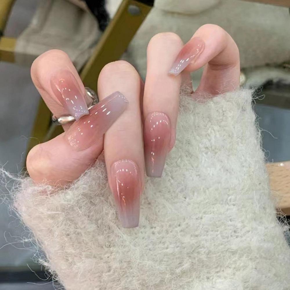 With Glue French False Nails Gradients Nail Tips Fashion Fake Nails  for Women and Girls