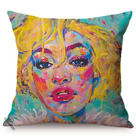Beautiful Face Oil Painting Art Decorative Throw Pillow Case Funky Woman Portrait Cotton Linen Sofa Cushion Cover Cojines