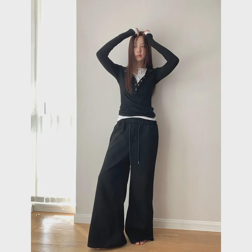 Dorothy Women's Korean Retro Wide-Leg Sweatpants with Elastic Waist and Drawstring