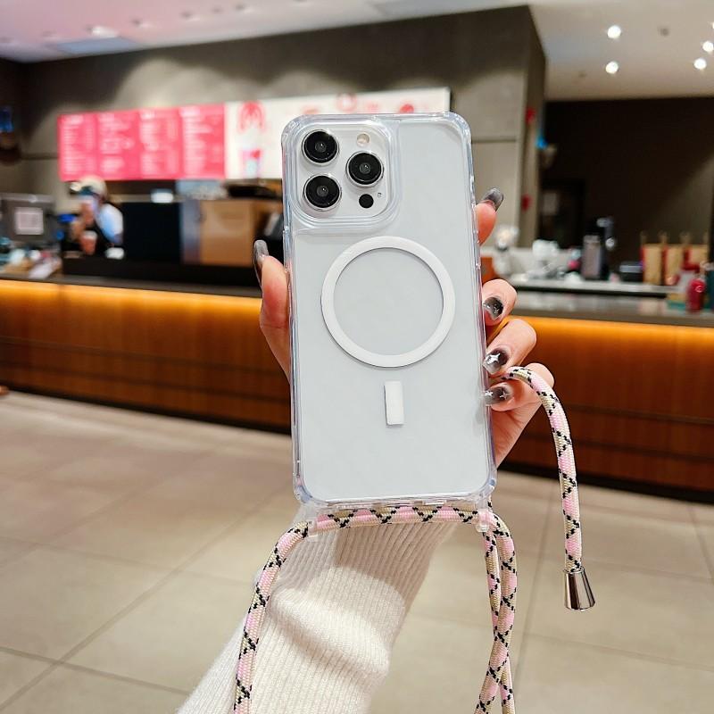 

Strap Case For iPhone 15 14 13 12 17 Pro Max 16 Plus Magsafe Crossbody Lanyard Shockproof Clear Magnetic Wireless Charging Cover For iPhone 14 Pro
