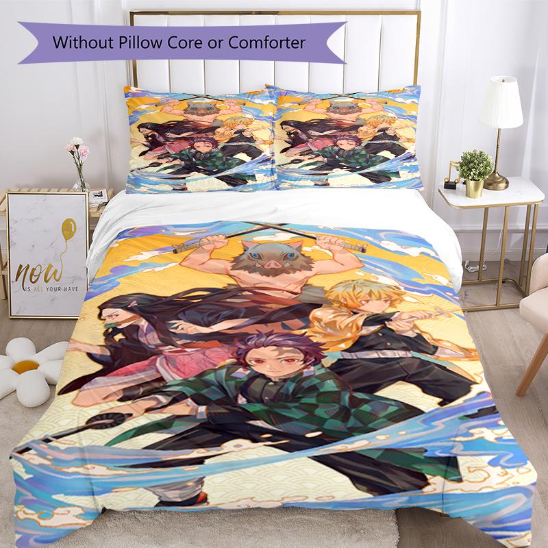 3pcs Demon Slayer Bedding Set Duvet Cover Closure Includes 1 Duvet Cover & 2 Pillowcases, Soft and Comfortable for All Seasons.
