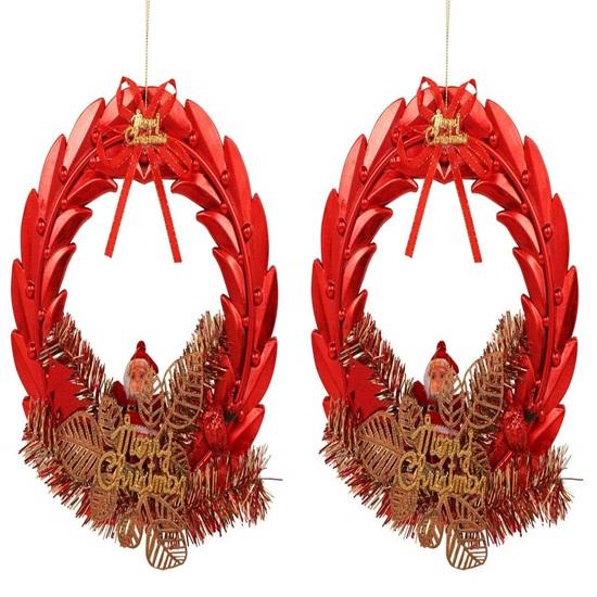 Pack of 2 Christmas Wreath for Front Door Decoration Entrance Table Tree Wall Hanging Ornaments Garland Xmas Decor Gifts Items for Home