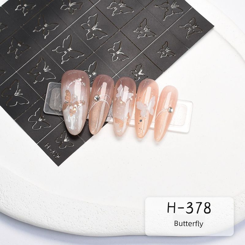 

French Hollow Nail Sticker Inkjet Dual-Use Template Ballet Ribbon Bowknot Pat Glue Butterfly Nail Sticker One H-378 butterfly
