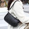 Women's Full-Grain Leather Crossbody Bag Vintage Embossed Floral Underarm Purse with Adjustable Strap