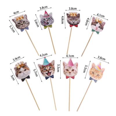 8pcs Party Decoration Cute Cat Face Insert Card Non Toxic DIY Cat Cupcake Toppers Disposable Single Side Cake Flag