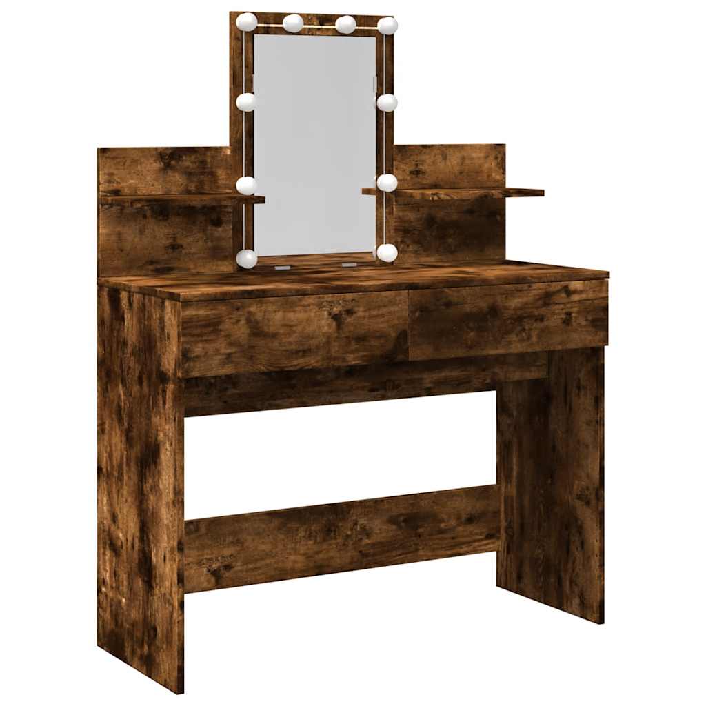 Vidaxl Dressing Table With LED Lighting, Smoked Oak, 100X40X130 Cm