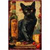 Vintage Schwarze Katze Weinglas Metallposter, Retro Bar Wanddekor