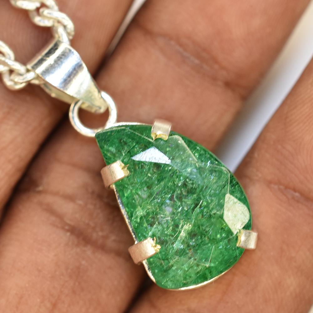 CERTIFIED 33.80 Ct Natural Green Emerald Sterling Silver Fancy Gemstone Pendant MY.PD-173-NS