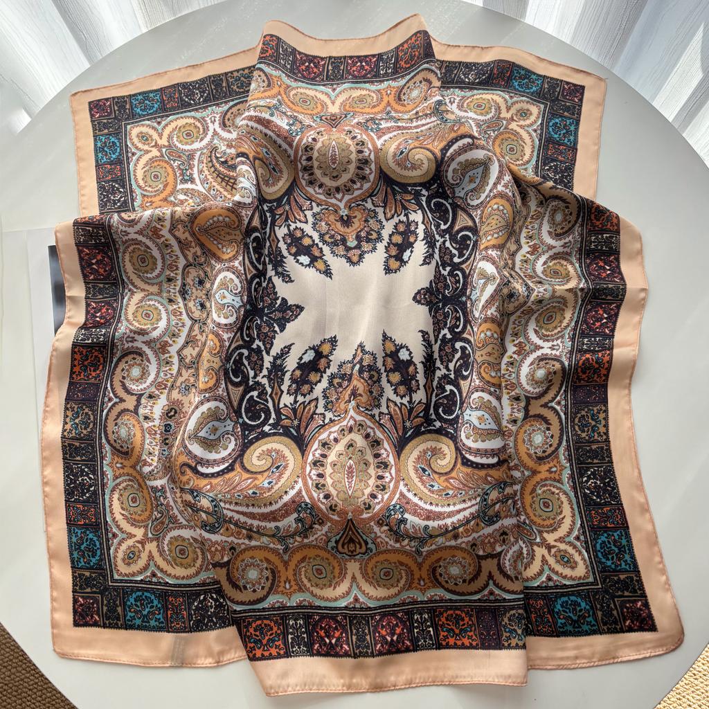Design Print Square Silk Scarf Women Neckerchief Bandana Foulard Lady Shawl Scarves Wrap Head Hair Band Ties