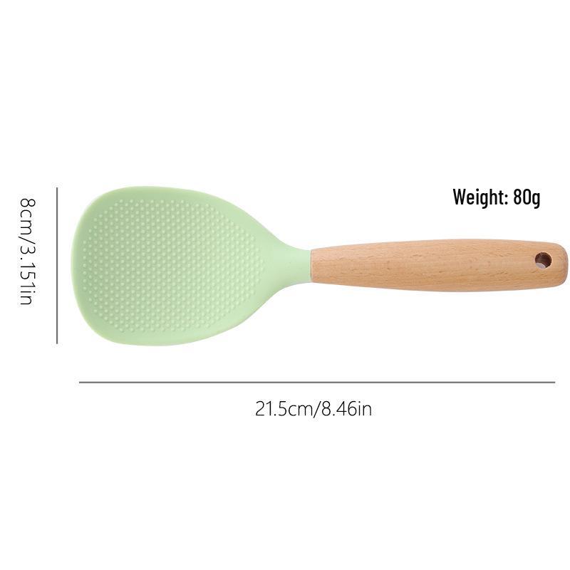 Silicone & Wood Non-Slip Heat Resistant Rice Serving Spoon