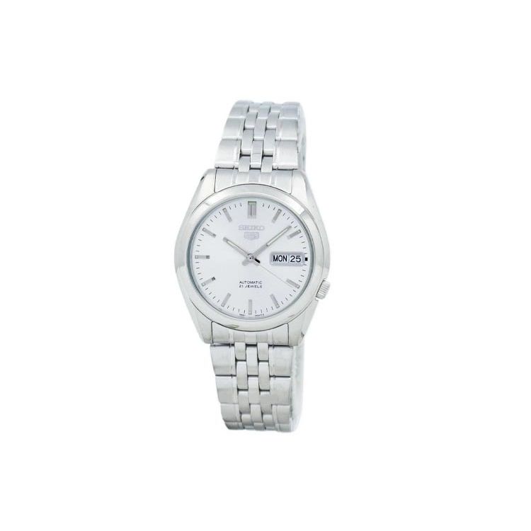 Seiko 5 Series Waterproof Luminous Date Display Automatic Mechanical Movement Stainless Steel Strap Watch Men watches White SNK355K1 Silver Strap