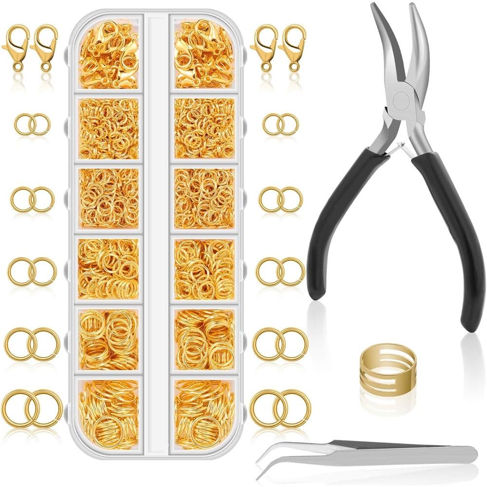 1200Pcs Jump Rings Kit With Lobster Clasps,Plier,Tweezer & Storage Box For DIY Necklace Bracelet Earring Jewelry Making Repair