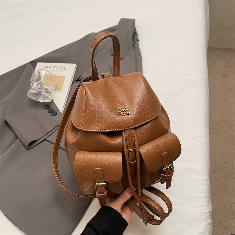 Retro Texture Portable Bucket Bag Women's Bag Autumn New Large-capacity Backpack Casual Schoolbag