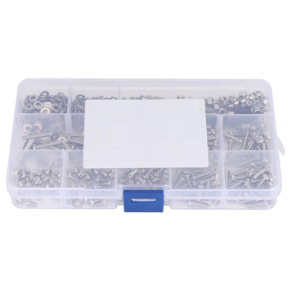 662PCS DIY Combination Set M3 Pan Head Cross Machine Screw+Flat Elastic Washer+Nut